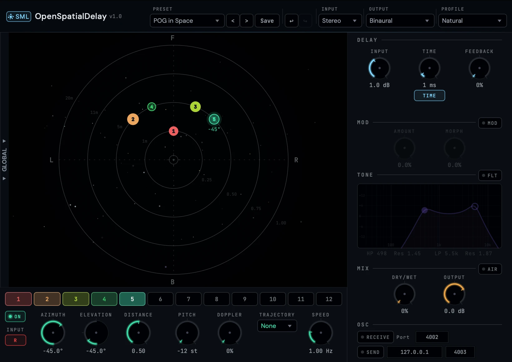 OpenSpatialDelay plugin settings for Guitar demo